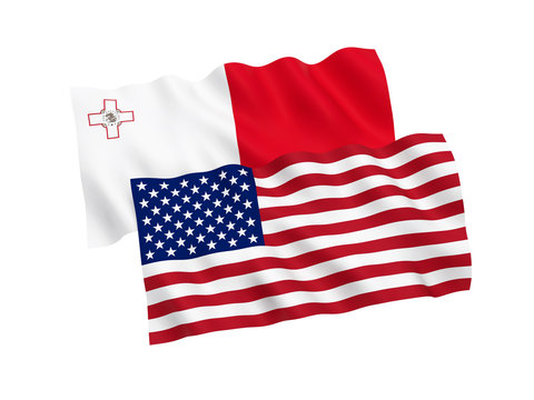 Flags of Malta and America on a white background