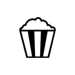 Flat monochrome popcorn icon for web sites and apps. Minimal simple black and white popcorn icon. Isolated vector black popcorn icon on white background.