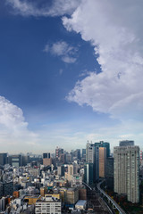 Fototapeta na wymiar Landscape of tokyo city skyline in Aerial view with skyscraper, modern office building and blue sky background in Tokyo metropolis, Japan.