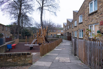Wooden playground in a cozy residential complex