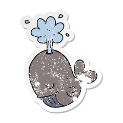 distressed sticker of a cartoon spouting whale