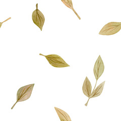 Seamless Pattern of hand drawn watercolor delicate flowers and leaves. Design for wedding invitation, fabric, packaging, textile, cover, postcard, paper, greeting cards, blog. Green cute wildflowers.