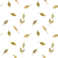 Seamless Pattern of hand drawn watercolor delicate flowers and leaves. Design for wedding invitation, fabric, packaging, textile, cover, postcard, paper, greeting cards, blog. Green cute wildflowers.