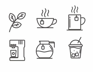 Set of tea related icon with simple line design 