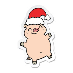 sticker of a cartoon happy christmas pig