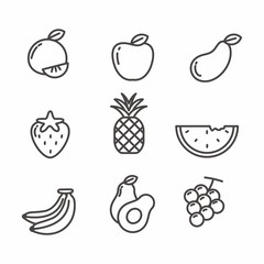 Set of fruit icon with outline design, fruit vector illustration 
