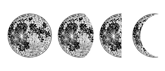 Moon phases. Hand drawn crescent. Astrology and astronomy elemnts. Vector. © desertsands