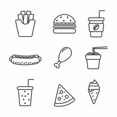 Set of fast food icon with black and white color 