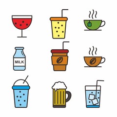Set of drinks icon isolated on white, drinks vector illustration 