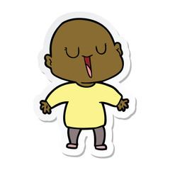 sticker of a happy cartoon bald man