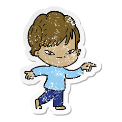 distressed sticker of a cartoon happy woman