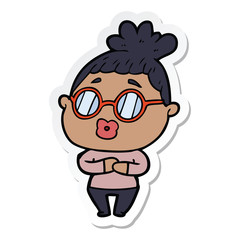sticker of a cartoon woman wearing spectacles