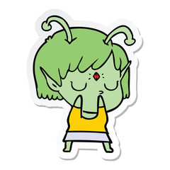 sticker of a cartoon alien girl