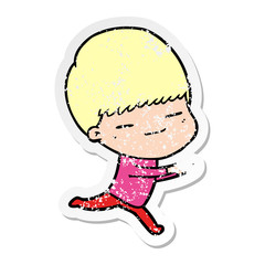 distressed sticker of a cartoon smug boy