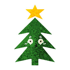 retro illustration style cartoon christmas tree