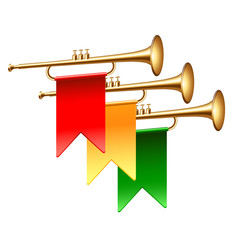 Trumpets with colorful flags isolated on white vector