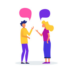 Man and woman with speech bubbles. People chatting. Communication concept vector illustration.