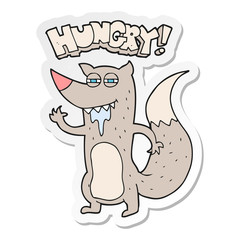 sticker of a cartoon hungry wolf