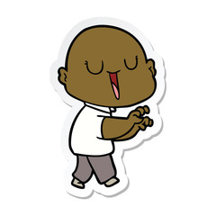 sticker of a happy cartoon bald man