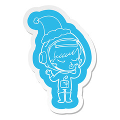 cartoon  sticker of a pretty astronaut girl wearing santa hat