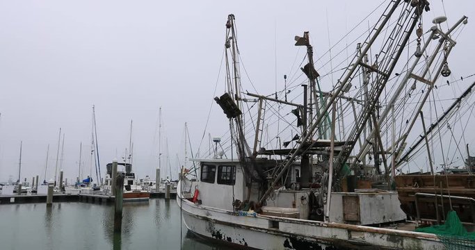 Fishing trawler boats harbor Corpus Christi Texas. South Texas tourism travel destination. Waterfront marina, port harbor and scenic byway.  Year round vacation city.