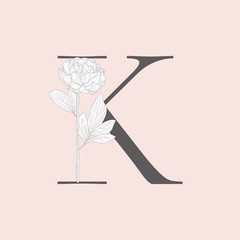 Vector Blooming Floral Initial K Monogram and Logo