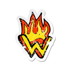 retro distressed sticker of a cartoon flaming letter