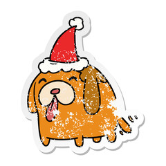 christmas distressed sticker cartoon of kawaii dog