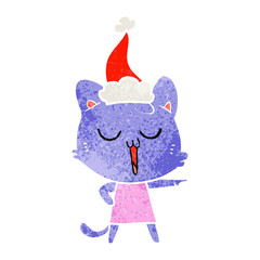 retro cartoon of a cat singing wearing santa hat