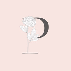 Vector Blooming Floral Initial P Monogram and Logo