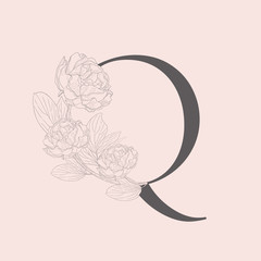 Vector Blooming Floral Initial Q Monogram and Logo