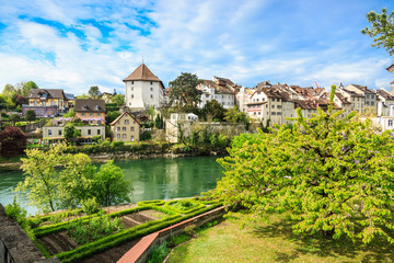 Naklejka premium The Old Town and Aare river in Brugg city, Canton Aargau, Switzerland