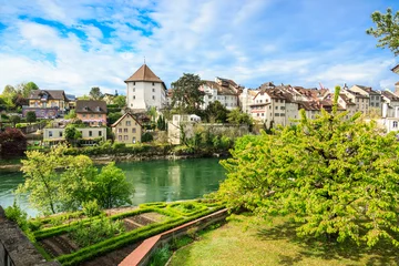 Fotobehang The Old Town and Aare river in Brugg city, Canton Aargau, Switzerland © Michal Ludwiczak
