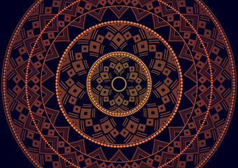 Mandala is an isolated graphic element. Oriental ornament geometric pattern. Stylized floral round decor.