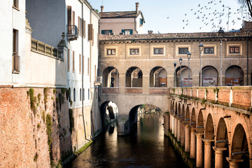 Naklejka premium Mantua: The Pescherie di Giulio Romano (or Loggia di Giulio Romano) is a historic building in Mantua (Mantova). Italy