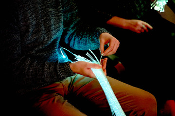 man in color therapy in the retirement care home. multi sensory stimulating room