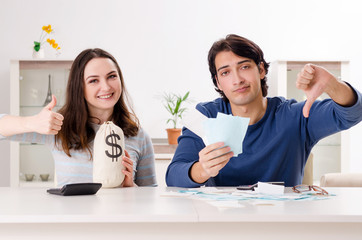 Young couple in budget planning concept 