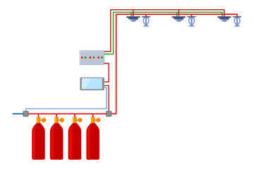 Automatic fire extinguishing system. Autonomous complex. Vector illustration on white background. © Artem