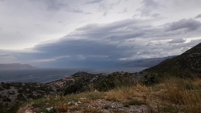 Autumn motion time lapse of Adriatic sea in cloudy and windy day