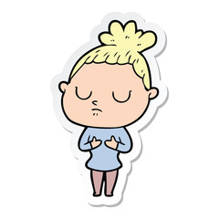 sticker of a cartoon calm woman