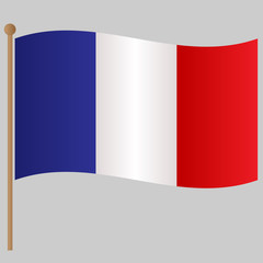 French national flag canvas on the flagpole wave pattern background.