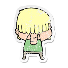 distressed sticker of a cartoon boy with untidy hair