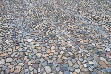 Old vintage stone road in Ptuj, town on the Drava River banks, Lower Styria Region, Slovenia 