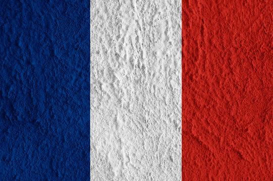 France flag on concrete surface. Creative wallpaper for installation and design.