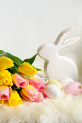 Fototapeta na wymiar Easter scene with colored eggs