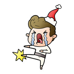 gradient cartoon of a crying man wearing santa hat