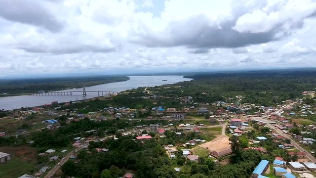 Aerial view. Big river in tropical Africa. Equatorial Guinea