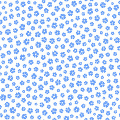 Seamless ditsy floral pattern in vector. Small blue flowers on a white background. 