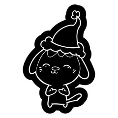 happy cartoon icon of a dog wearing santa hat