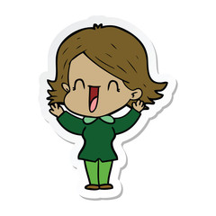 sticker of a cartoon happy woman